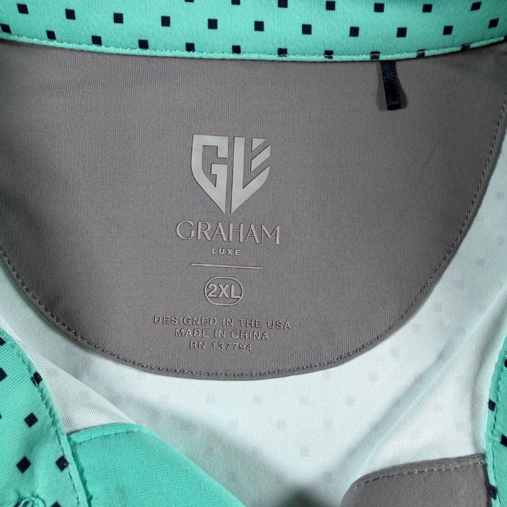 Graham Luxe Turquoise Geometric Golf Polo Shirt‎ mens 2XL streetwear preppy tall - Picture 4 of 10